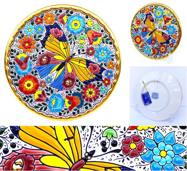 CE-12105 ｾﾋﾞﾘｱ焼 絵皿 花園の蝶(直径21㎝) | ｾﾋﾞﾘｱ焼 絵皿(中皿