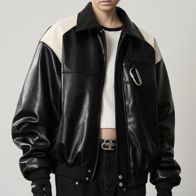 HARSH AND CRUEL コントラストカラー フェイクレザージャケット