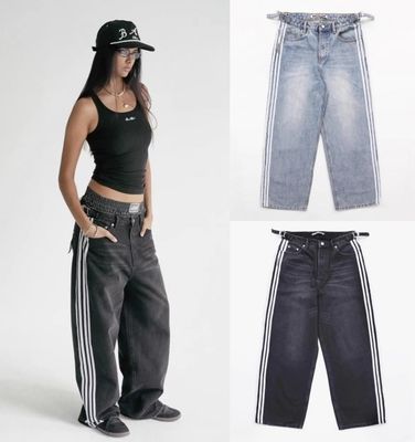 BADBLOOD ストライプ ワイドデニムパンツ Billy Track Jeans