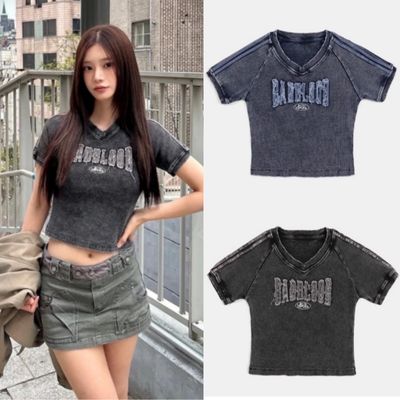 【BADBLOOD】ラスティー デニムTシャツ★大人気★ BADBLOOD クロップド デニムTシャツ Rusty Denim V-Neck T-Shirt