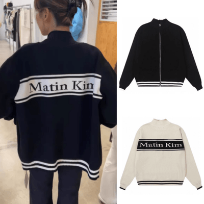 MATIN KIM カーディガン MATIN KIM ニット カーディガン SPELL POINT STRIPE KNIT