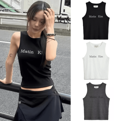 MATIN KIM ノースリーブ トップ LOGO SLEEVELESS CROP TOP｜MIRISE