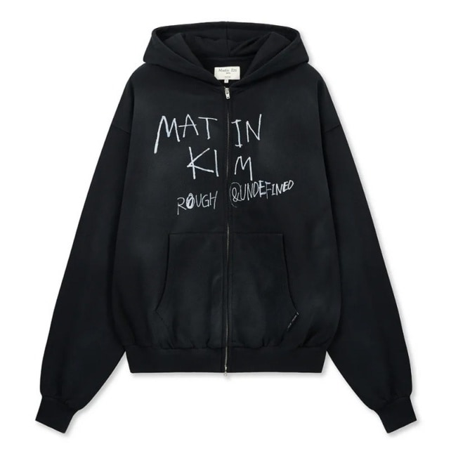 Matin Kim ネイビー ジップアップパーカー MATIN KIM ジップアップ フーディ パーカー VINTAGE WASHED GRAFFITI