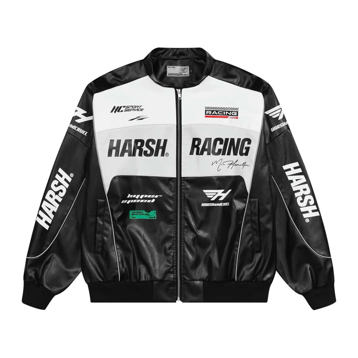 HARSH AND CRUEL ジャケット フェイクレザー ストリート 大人気 HARSH AND CRUEL バイカラー レーシングスーツ フェイクレザー