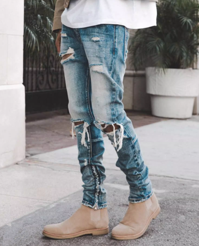 M.U.L MUL エムユーエル ダメージデニムパンツ ストレッチ加工 MNML ミニマル ストレッチ ダメージデニム M1 STRETCH DENIM BLUE