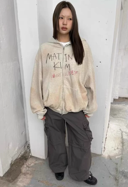 MATIN KIM ジップアップ フーディ パーカー VINTAGE WASHED GRAFFITI