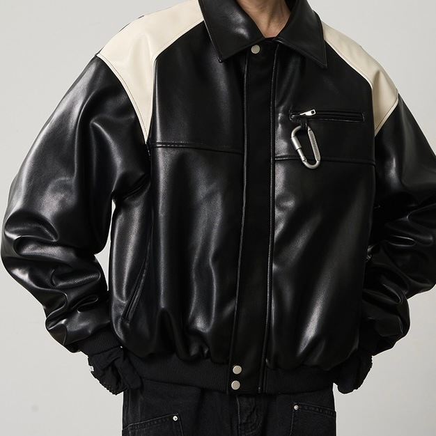 HARSH AND CRUEL コントラストカラー フェイクレザージャケット HARSH AND CRUEL コントラストカラー フェイクレザージャケット