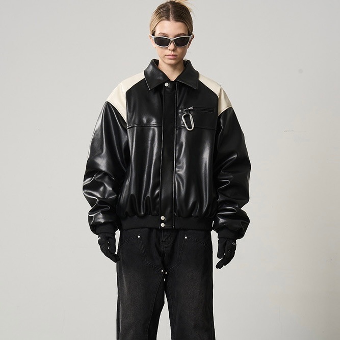 HARSH AND CRUEL コントラストカラー フェイクレザージャケット