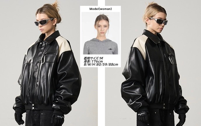 HARSH AND CRUEL コントラストカラー フェイクレザージャケット