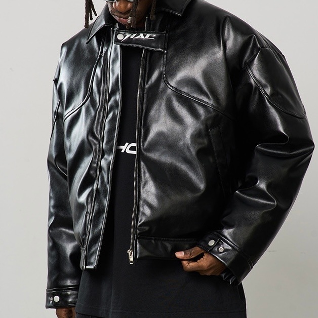 FAUX LEATHER MINIMAL ジャケット　新品未使用タグ付き HARSH AND CRUEL ロゴ刺繍 パテント フェイクレザージャケット｜MIRISE