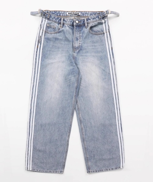 【BADBLOOD】ビリートラックジーンズエキゾーストフィット - BADBLOOD ストライプ ワイドデニムパンツ Billy Track Jeans
