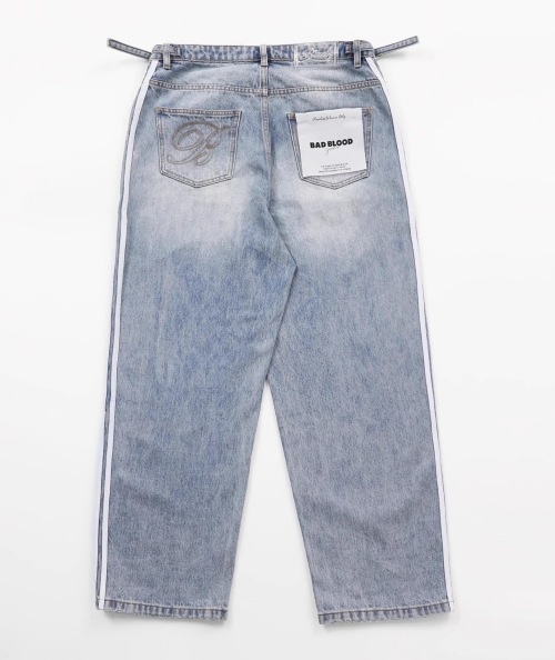 BADBLOOD ストライプ ワイドデニムパンツ Billy Track Jeans