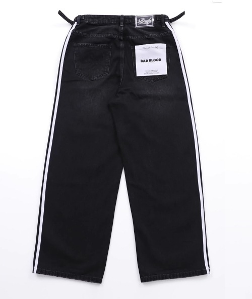 BADBLOOD ストライプ ワイドデニムパンツ Billy Track Jeans Baggy Fit