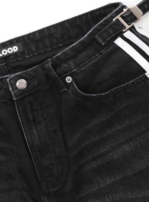 BADBLOOD ストライプ ワイドデニムパンツ Billy Track Jeans