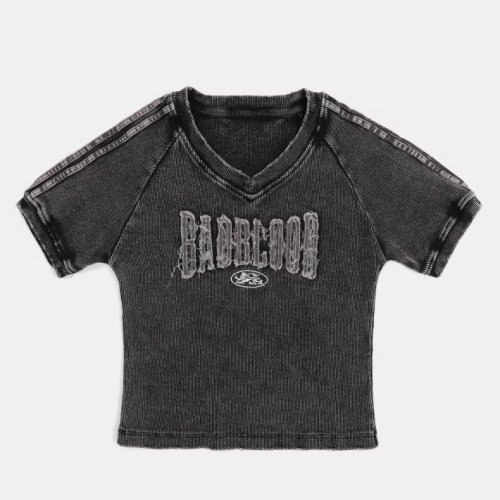 【BADBLOOD】ラスティー デニムTシャツ★大人気★ BADBLOOD クロップド デニムTシャツ Rusty Denim V-Neck T-Shirt