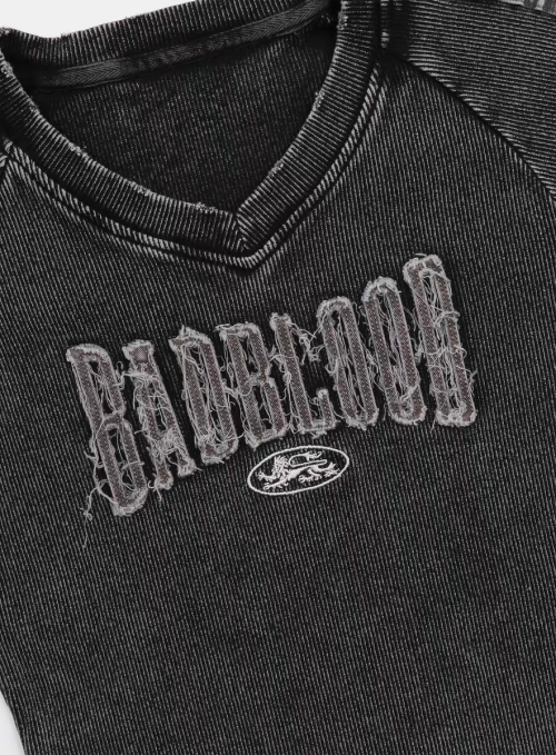 BADBLOOD クロップド デニムTシャツ Rusty Denim V-Neck T-Shirt