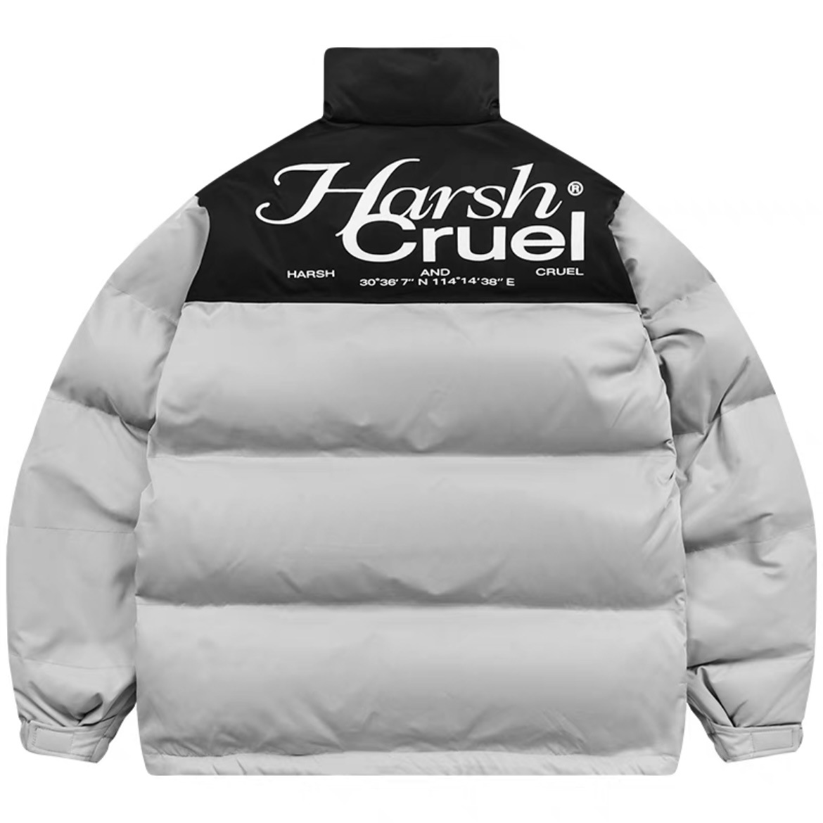 HARSH AND CRUEL ロゴパッチ バイカラー ダウンジャケット