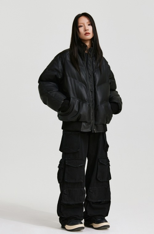 ANTIDOTE スラッシュライン フェイクレザー ダウンジャケット｜MIRISE