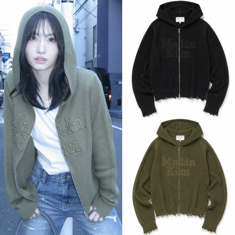 MATIN KIM ワッフル ニット フーディ WAFFLE TEXTURE HOODY KNIT ZIP