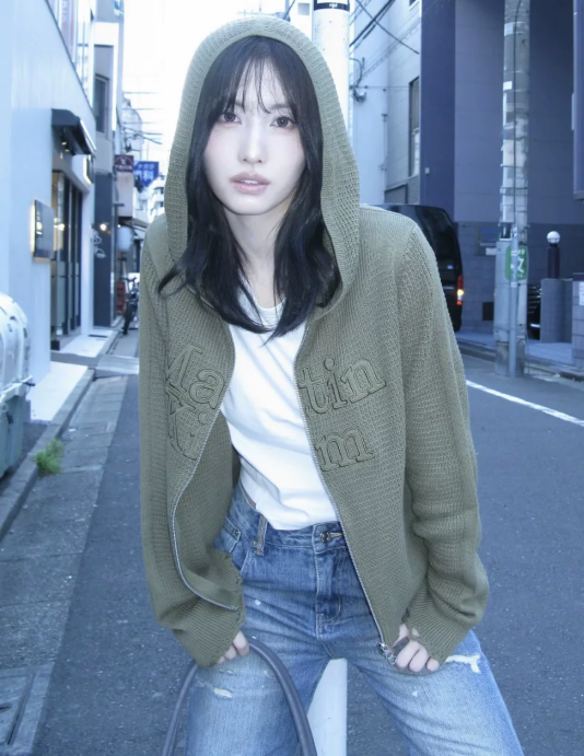MATIN KIM ワッフル ニット フーディ WAFFLE TEXTURE HOODY KNIT ZIP