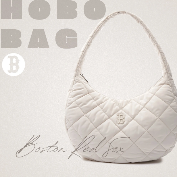 ★MLB Korea★ Quilted Hobo Bag Large BOS PtnCream 3ABQL0936- MLB Korea QUILTED HOBO BAG LARGE ラージ ホーボーバッグ