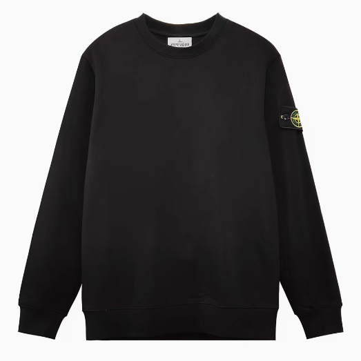 STONE  スウェット ブラック STONE ISLAND ワッペンパッチ スウェット Cotton Round Neck