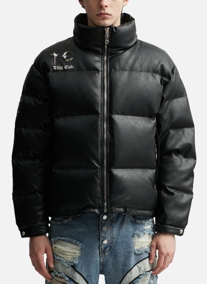 thug club レザーダウンジャケット Thug Club ダウンジャケット Leather Puffer Jacket|MIRISE