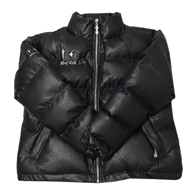 Thug Club ブラック ダウンジャケット Thug Club ダウンジャケット Leather Puffer Jacket｜MIRISE
