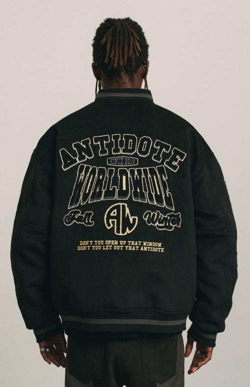 ANTIDOTE スタジャン キルティング刺繍 ウール スタジアムジャケット