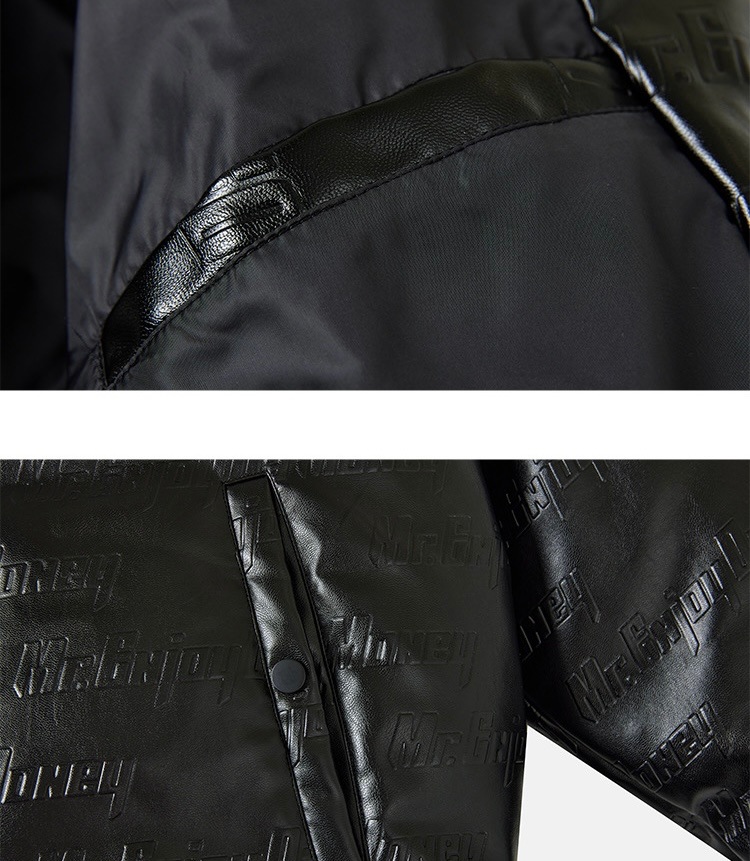 MEDM エンボス加工 3Dラミネート 高品質PUレザー ダウンジャケット