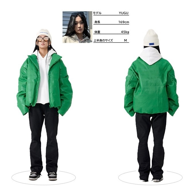 MEDM エンボス加工 3Dラミネート 高品質PUレザー ダウンジャケット