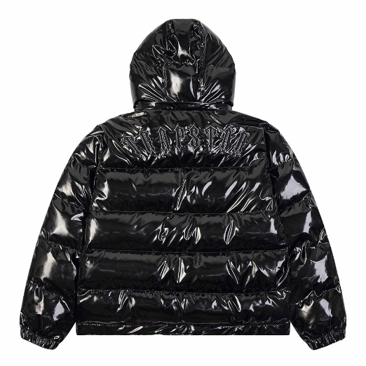 trapstar 光沢ブラック　ダウンジャケット Trapstar ダウンジャケット ブラック 光沢 フード付き Mサイズ