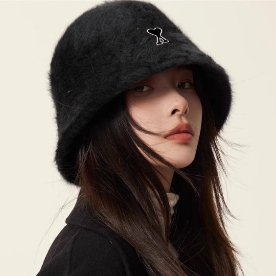 ami ブラック バケットハット M AMI PARIS AMI DE COEUR STADS BUCKET HAT アミ パリス アミハート