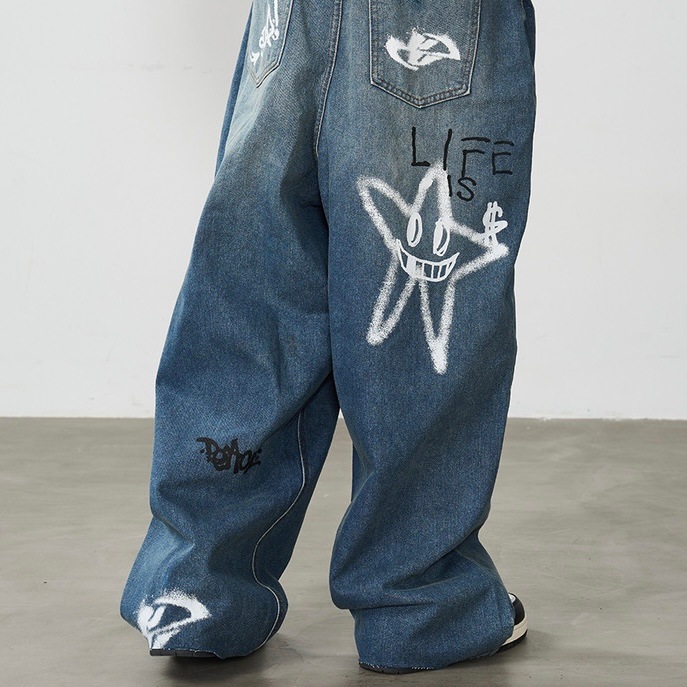 divinities ワイドデニム 激レア フェイスペイント HARSH AND CRUEL ストリート スプレーペイント グラフィティ