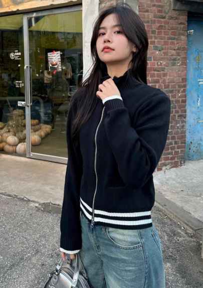 MATIN KIM カーディガン 美品 matin kim マーティンキム LINE POINTED HOODY ZIP