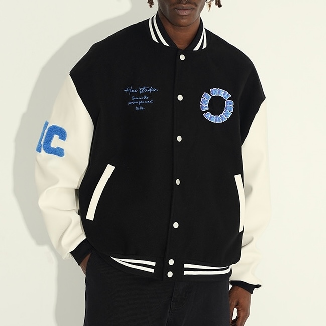 HARSH AND CRUEL スタジャン 3Dリングワード ベースボールジャケット