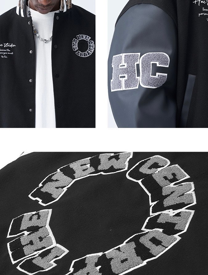 HARSH AND CRUEL スタジャン 3Dリングワード ベースボールジャケット