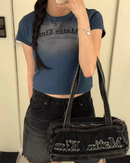 国内完売 MATIN KIM デニムバッグ LOGO WASHED DENIM DUFFEL BAG