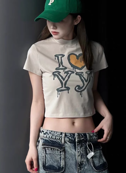 OPEN YY クロップド Tシャツ (2色) I LOVE YY CROP T-SHIRT