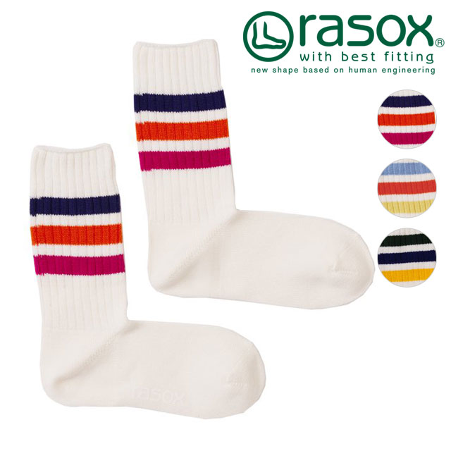 ラソックス rasox 3ライン・リブクルー [CA230CR01] メンズ・レディース 日本製 靴下 クルーソックス スニーカー【メール便配送】