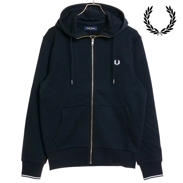 【関税込み】Fred Perry ネイビー ジップスルー フーディ フレッドペリー FRED PERRY メンズ フーデッド ジップ スルー