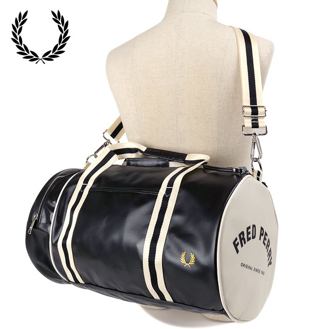 フレッドペリー FRED PERRY クラシック バレルバッグ [L7255-D57 SS24] CLASSIC BARREL BAG メンズ・レディース 鞄 ボストンバッグ BLACK/ECRU