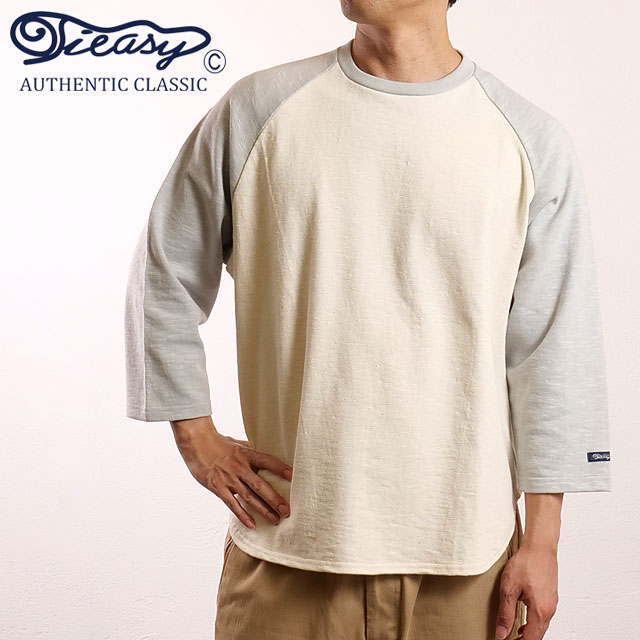 【SALE】ティージー Tieasy × mischief メンズ HDCS ラグラン 3/4 クルーネックTシャツ [te001CR34-SP SS24] 別注 HDCS RAGLAN 3/4 CREW-T トップス カットソー 7分丈 日本製 オーガニックコットン NATURAL/CLEAR-BLUE 正規取扱店【ts】