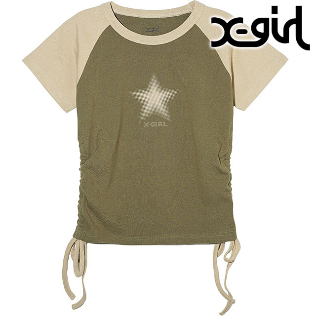 エックスガール X-girl レディース ドッテドスター ショートスリーブ ラグラン ベビートップ [105242013006 SU24] DOTTED STAR S/S RAGRAN BABY TOP 半袖 Tシャツ OLIVE 【メール便配送】