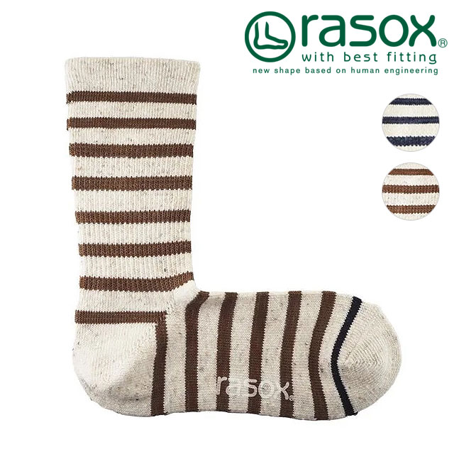 ラソックス rasox 靴下 コットンボーダー・クルー [CA130CR01 FW24] メンズ・レディース 日本製 ツートンボーダー クルーソックス 【メール便配送】