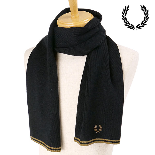 フレッドペリー FRED PERRY ツインティップドメリノウールスカーフ [C9152-S77 FW24]　フレッド・ペリー FREDPERRY TWIN TIPPED MERINO WOOL SCARF 小物 アクセサリー ニットマフラー 防寒 BLACK/SHADED-STONE/SHADED-STONE
