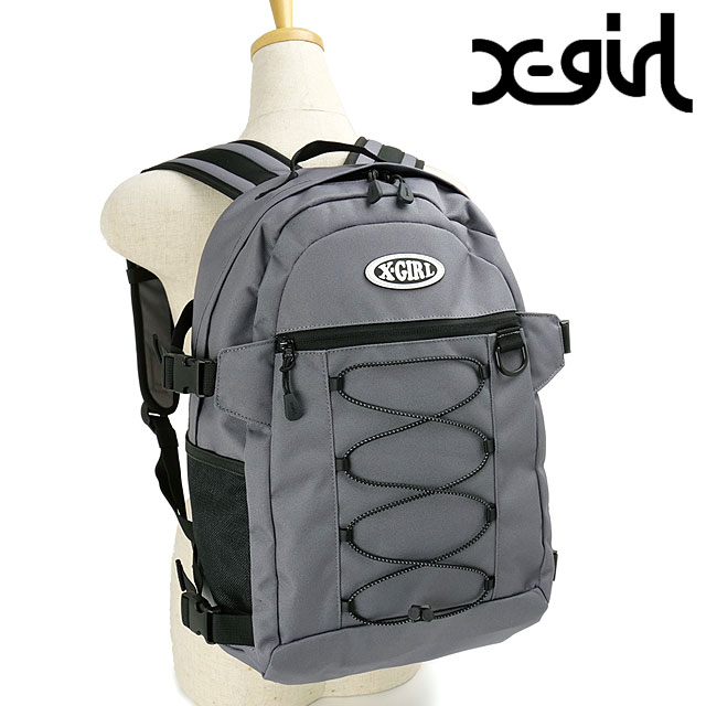エックスガール X-girl オーバルロゴ バンジーコード バックパック [105251053006 SS25] OVAL LOGO BUNGEE CORD BACKPACK メンズ・レディース Xgirl 鞄 リュック デイパック 通勤 通学 GREY 正規取扱店【coupon】 エックスガール X-girl オーバルロゴ バンジーコード バックパック