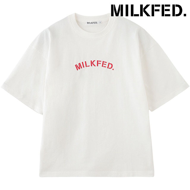 ミルクフェド MILKFED. エンブロイダリー アーチステンシル ワイド ショートスリーブTシャツ [103251011008 SS25] EMBROIDERY ARCH STENCIL WIDE S/S TEE レディース トップス 半袖 ワイドシルエット WHITE 【メール便配送】 正規取扱店