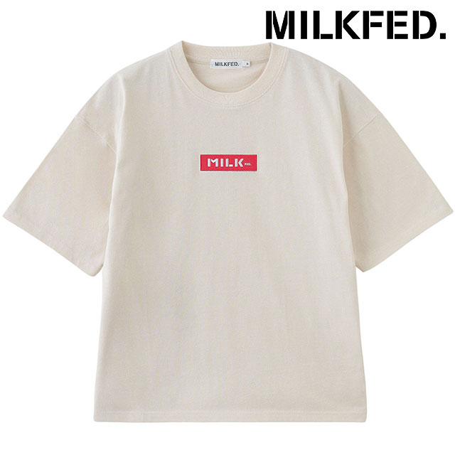 ミルクフェド MILKFED. エンブロイダリー バー ワイド ショートスリーブTシャツ [103251011009 SS25] EMBROIDERY BAR WIDE S/S TEE レディース 半袖 ワイドシルエット OFF-WHITE 【メール便配送】