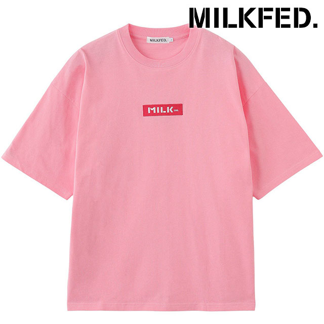 ミルクフェド MILKFED. エンブロイダリー バー ワイド ショートスリーブTシャツ [103251011009 SS25] EMBROIDERY BAR WIDE S/S TEE レディース 半袖 ワイドシルエット LtPINK 【メール便配送】